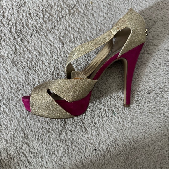 Guess Gold and Pink Strappy Heels - Picture 1 of 4